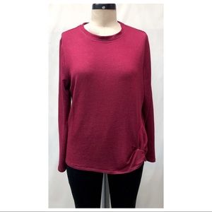 Sahalie Burgundy Heather Red Long Sleeve Front Twist Knotted Knit Top
